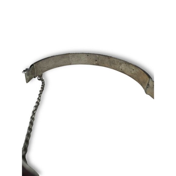 Vintage Sterling Silver Hinged Bangle Bracelet Safety Chain 7.25 K925TH - Picture 8 of 9